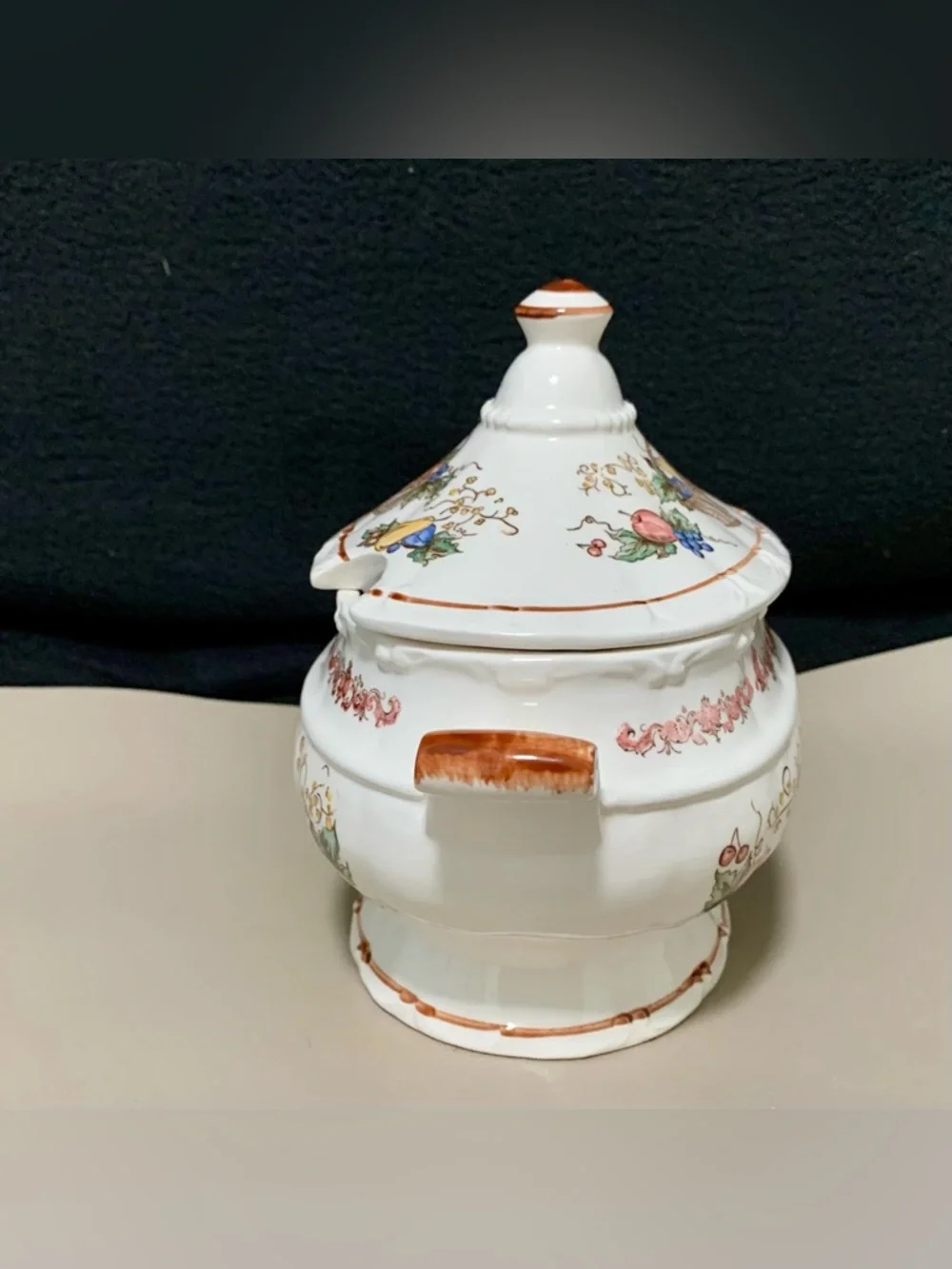 🔍 Vintage Japan Harvest Fruit Basket Ceramic Soup Tureen w/ Lid